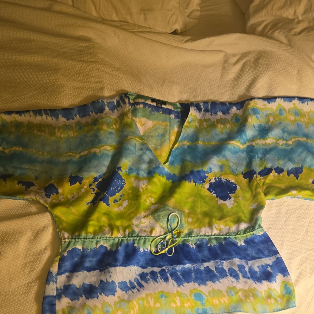 Chaps‎ Tie-Dye Print Blouse Top XL Blue Green Yellow